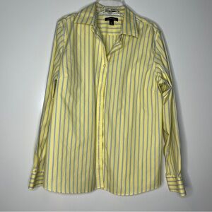 Lands End Yellow Blue Pin Striped Button Down Collared Long Sleeve Shirt 12